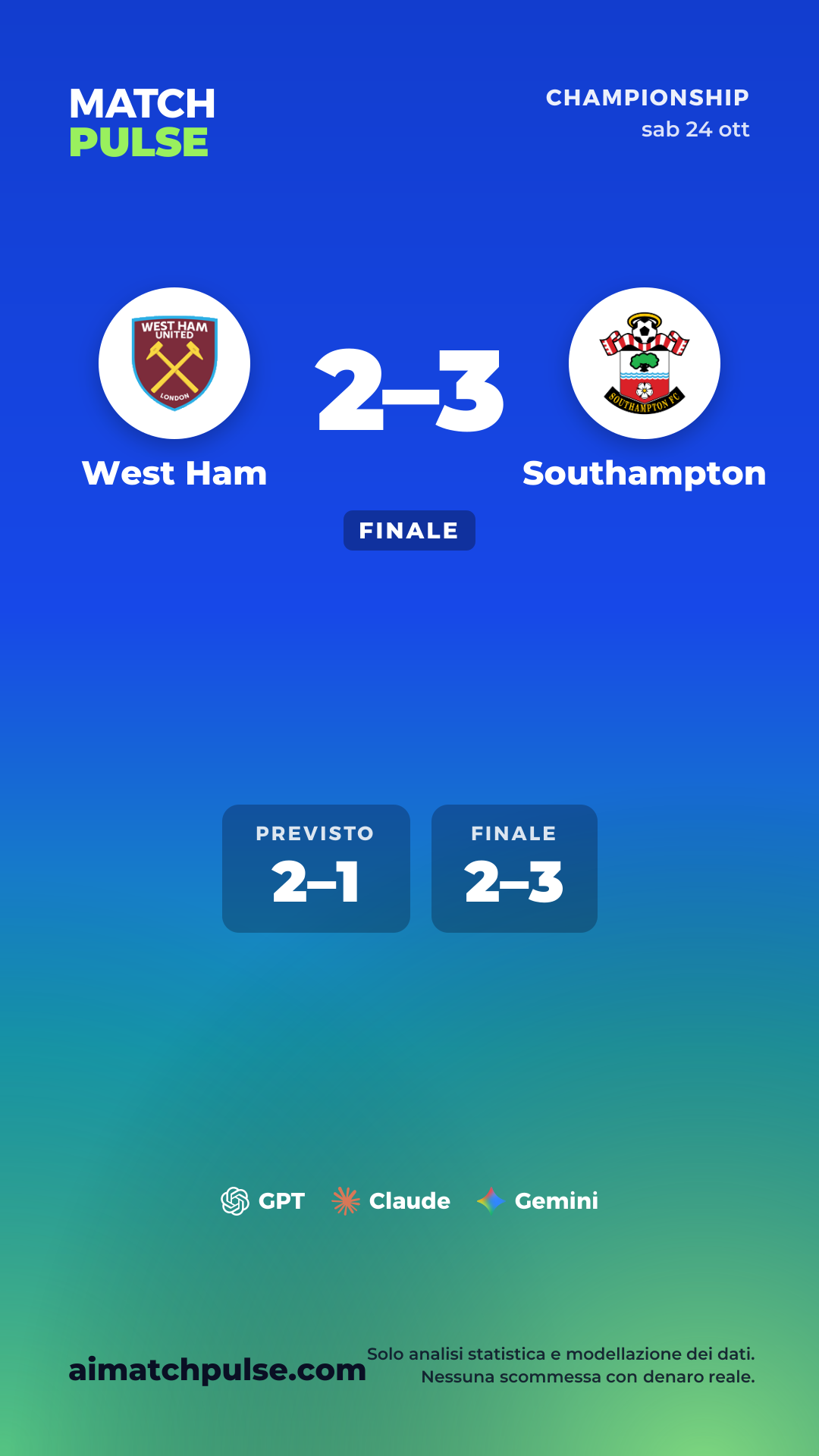 Scheda previsione West Ham - Southampton