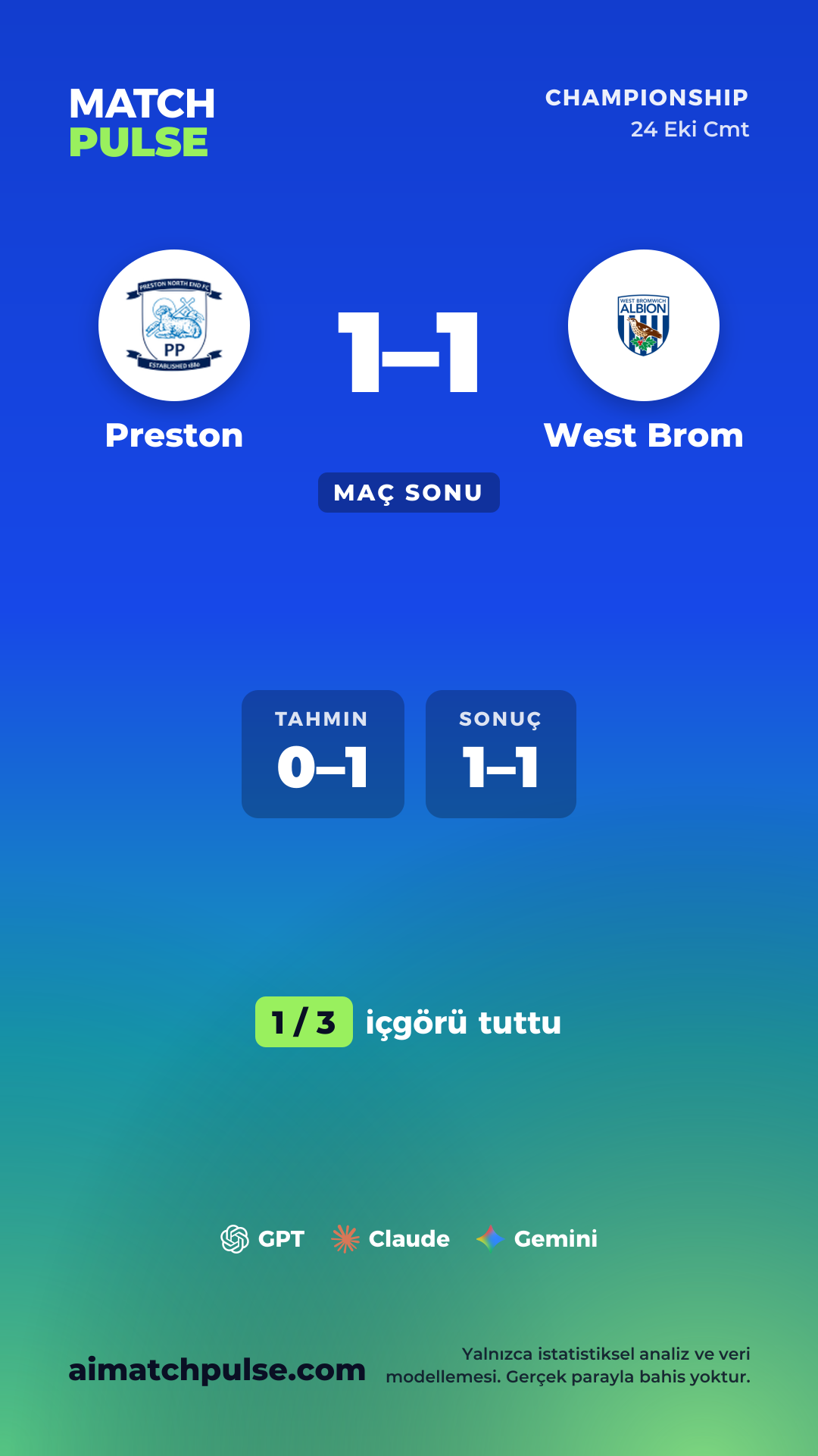Preston - West Brom tahmin kartı
